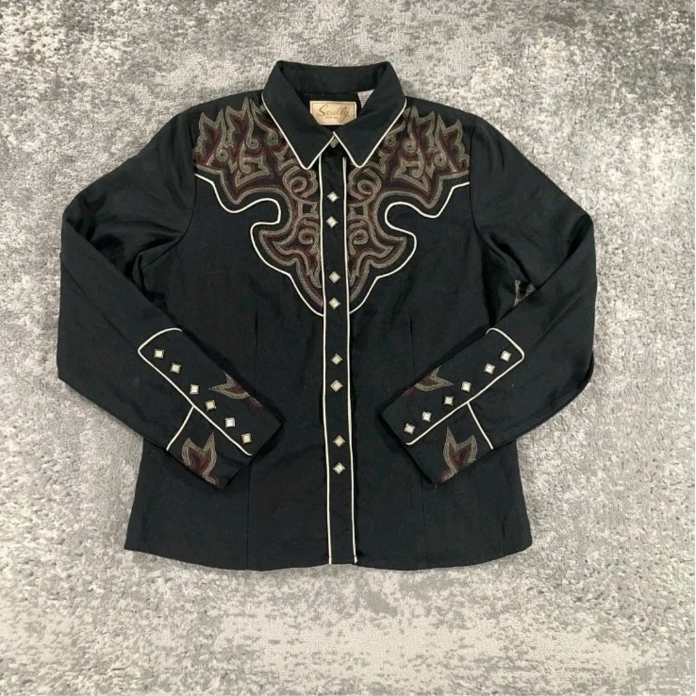 Scully Black Button Down Shirt with Embroidered Accents